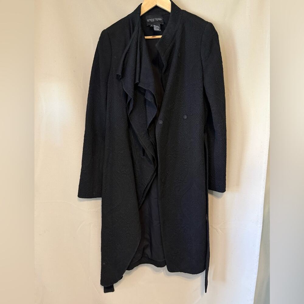 Etcetera Black belted Ruffle collar tie waist Coat size 6 - Picture 3 of 6